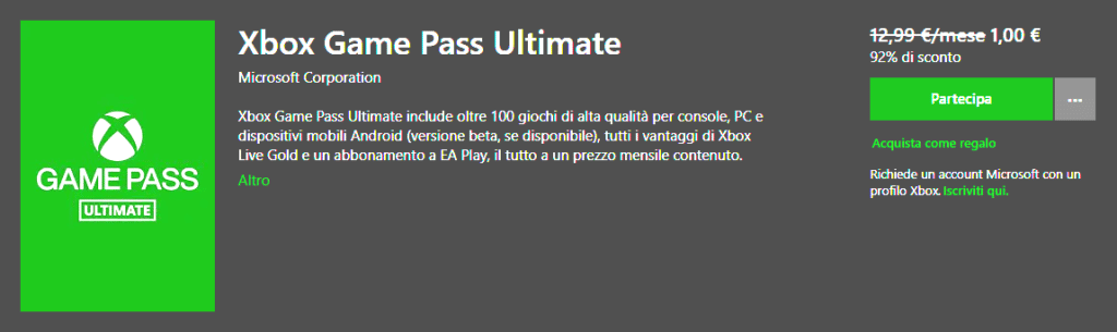 xbox game pass ultimate 1 euro