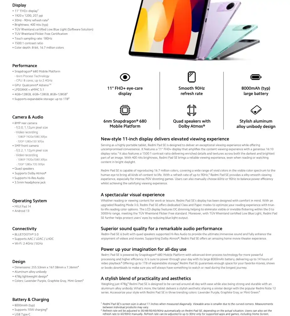 Xiaomi Redmi Pad SE arriva in Italia - caratteristiche, specifiche, features, disponibilità, varianti e prezzo