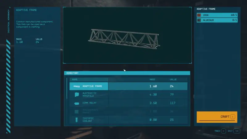 starfield materiali risorse crafting