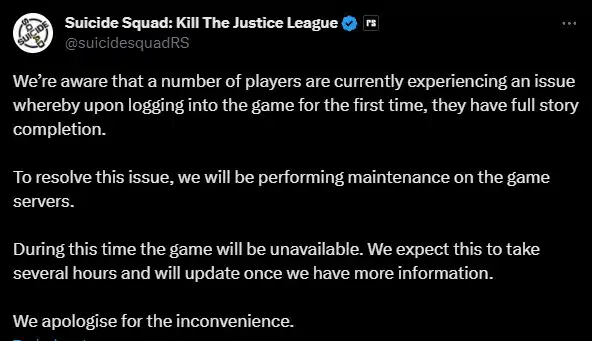 Suicide Squad Kill the Justice League server offline