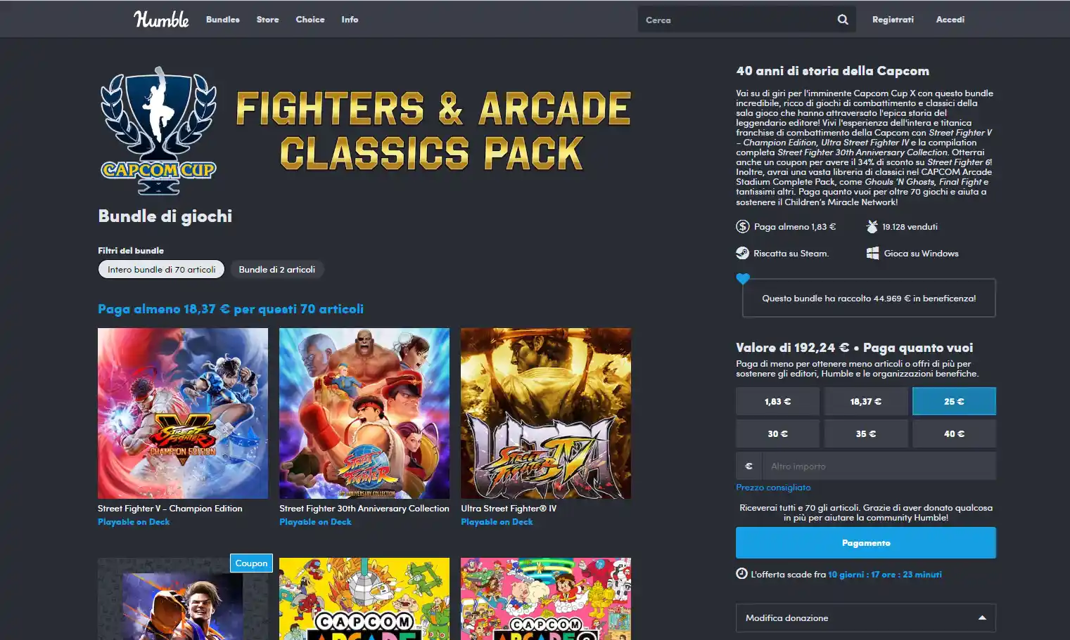 Humble Bundle Fighter &amp; Arcade Classics Pack: 40 anni di storia Capcom e i principali giochi Street Fighter 18 euro