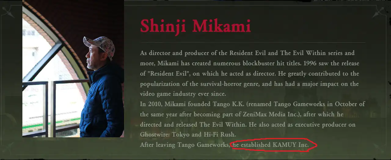 Il creatore di Resident Evil Shinji Mikami ha fondato un nuovo studio chiamato Kamui Inc.