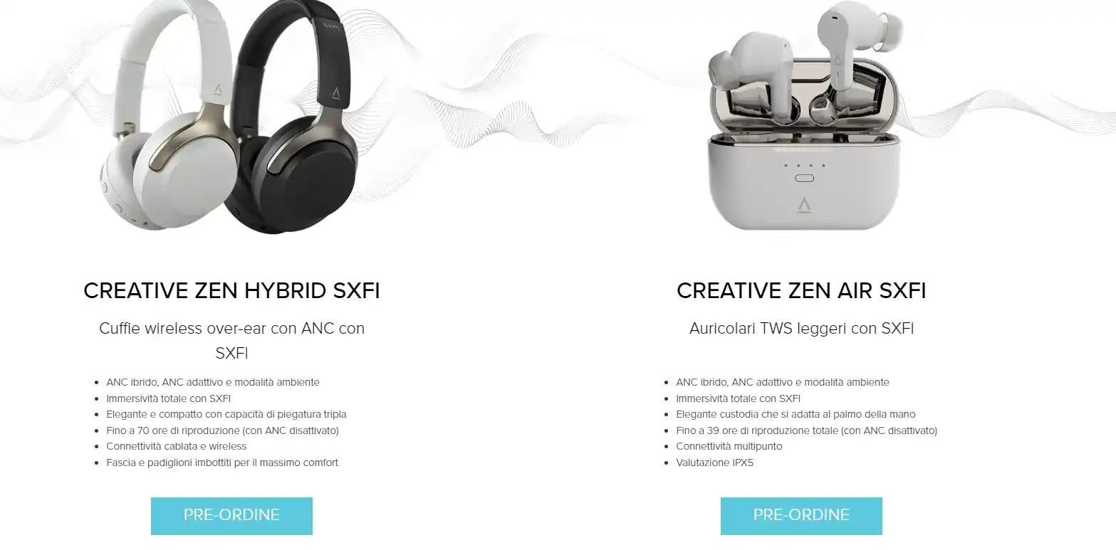 Annunciate cuffie e auricolari TWS Creative Zen Air SXFI e Creative Zen Hybrid SXFI - caratteristiche, disponibilità e prezzi