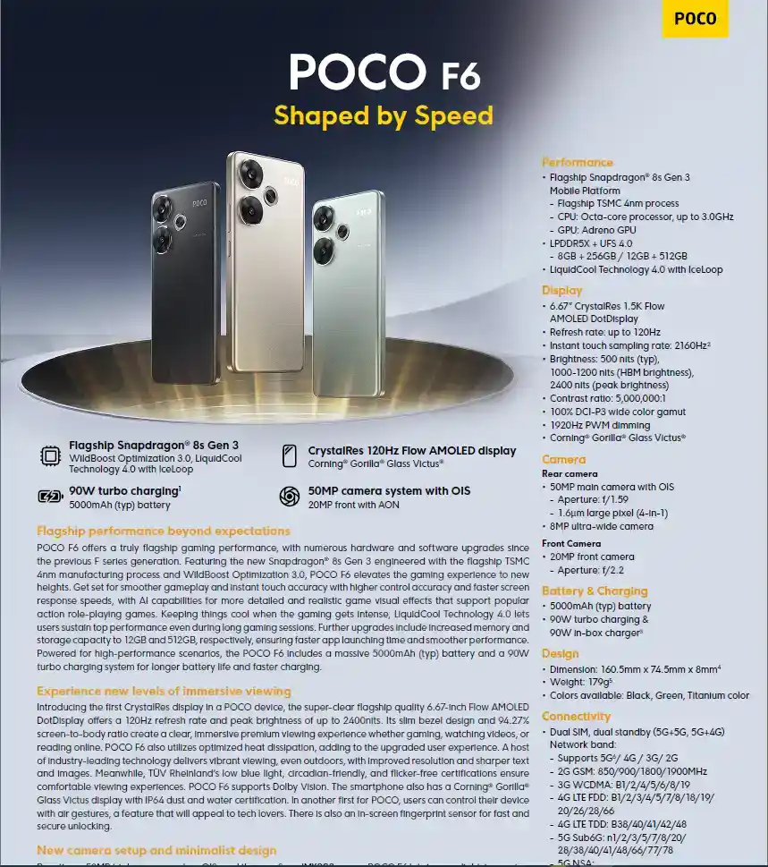 POCO F6 Series presentata a Dubai: Poco F6, POCO F6 Pro e POCO Tab - modelli, caratteristiche, specifiche, varianti, prezzi e offerte early bird