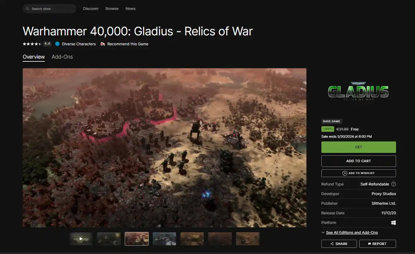 Warhammer 400000: Gladius - Relics of War gratis da tenere su Steam ed Epic Games Store