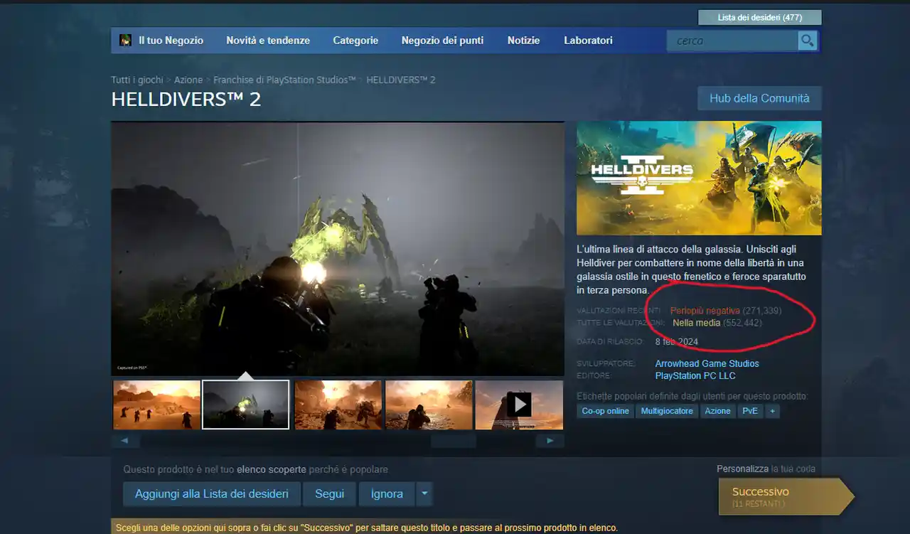 Helldivers 2 Account PSN obbligatorio su Steam: fioccano le recensioni negative e gioco delistato da Steam in 177 Paesi