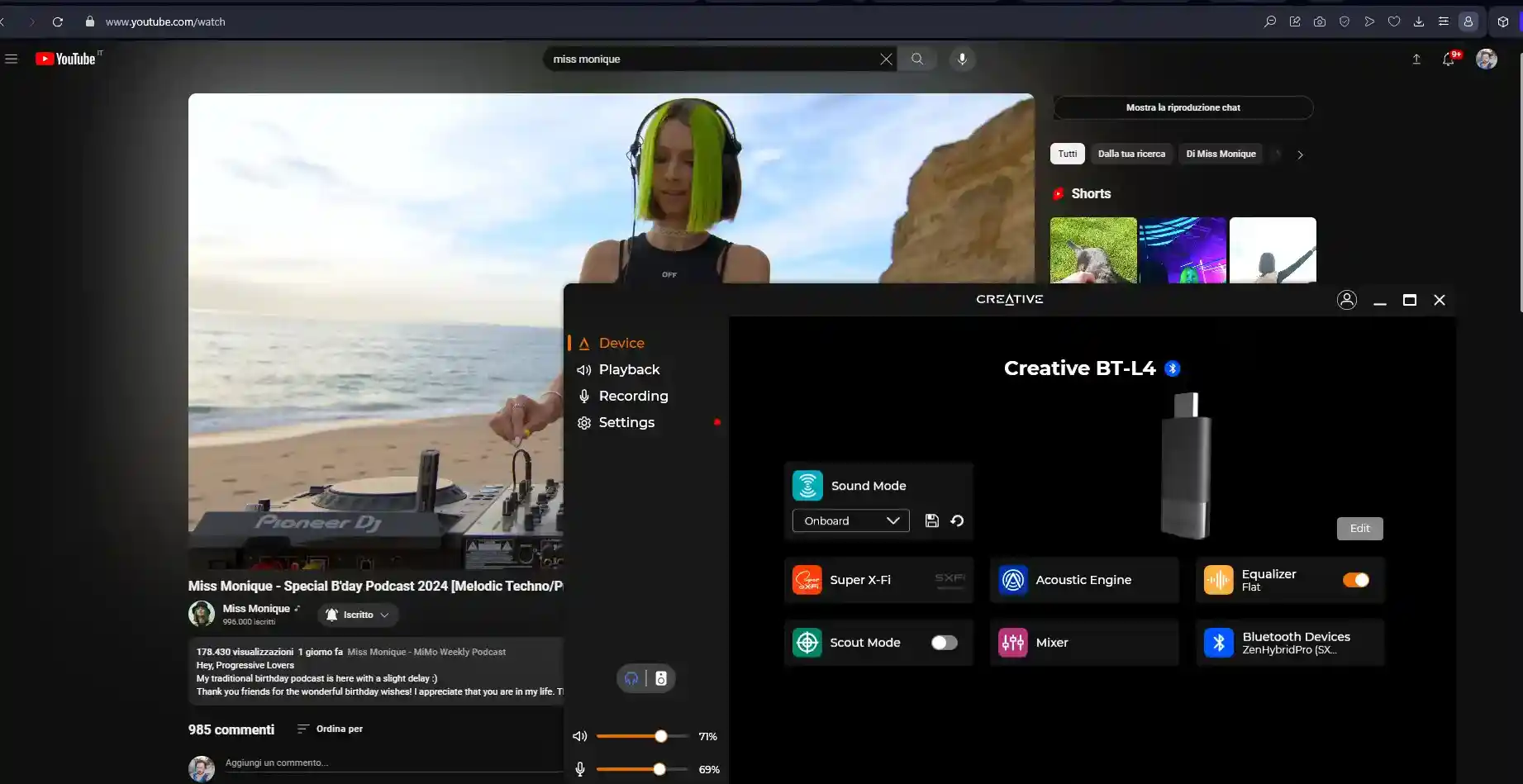 Esperienza d'uso: qualità dell'audio, gaming su PC e console, tecnologie Creative e SXFI e ricevitore BT-L4