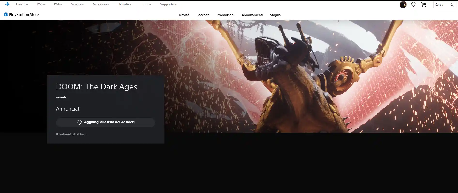 DOOM The Dark Ages uscirà su PS5. Pagina PlayStation Store del gioco lo conferma.