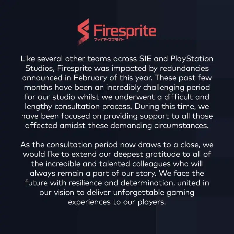 Firesprite conferma i licenziamenti da parte di PlayStation Studios