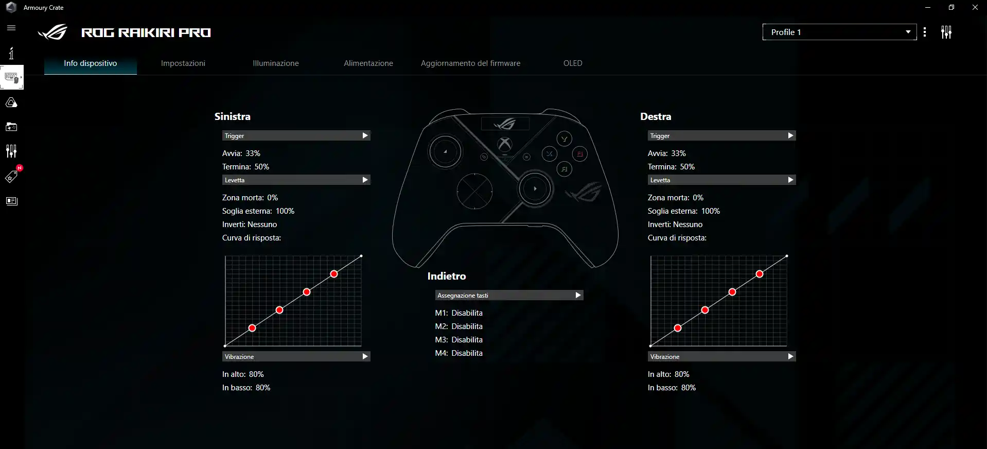 ASUS ROG Raikiri Pro recensione - gamepad da pro gamer con display OLED: software Armoury Crate zone morte 
