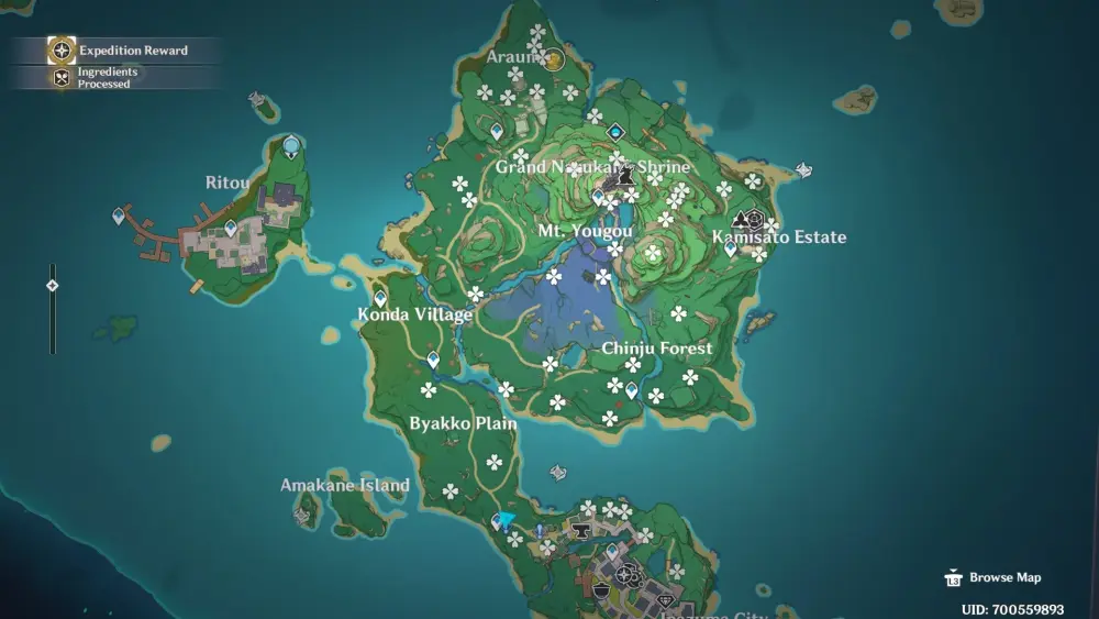Dove trovare i fiori di ciliegio in Genshin Impact, sakura bloom, mappa e location screenshot
