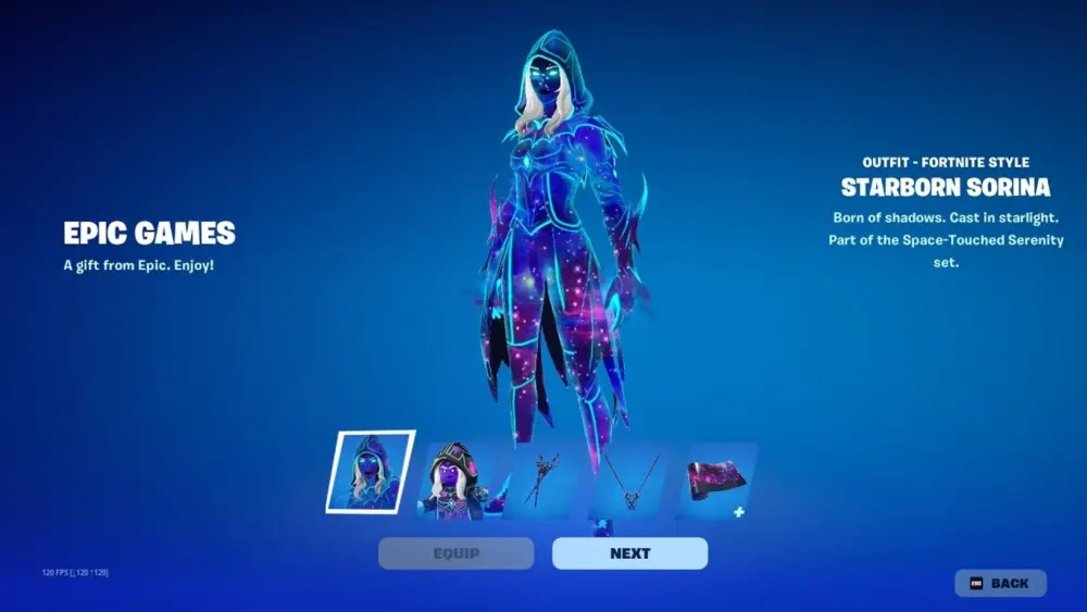 Come ottenere la skin di Starborn Sorina in Fortnite, costume per dispositivi mobile samsung