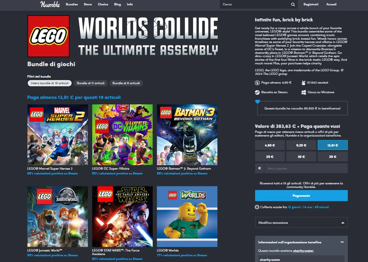 18 videogiochi LEGO nel LEGO Worlds Collide Humble Bundle a prezzo stracciato, un'offerta da non perdere