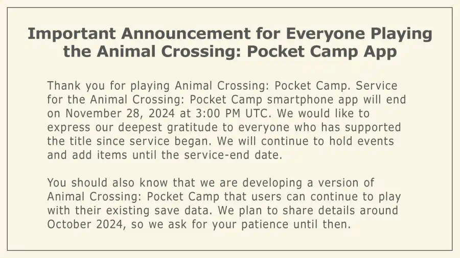 Animal Crossing Pocket Camp chiude