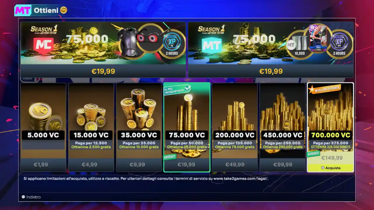Come ottenere VC in NBA 2K25 e migliorare MyPlayer e la squadra del MyTeam. Prezzi dei VC e opzioni disponibili.