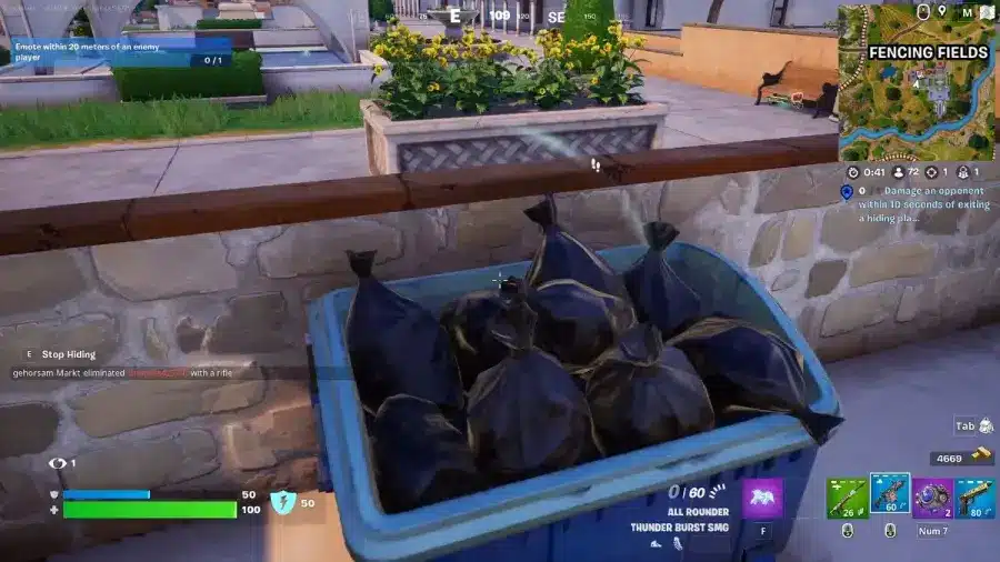 esci da un nascondiglio in fortnite e colpisci un avversario entro 10 secondi