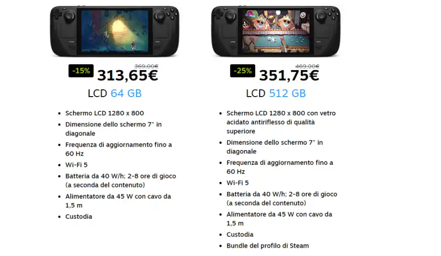 offerte steam deck da 64 GB e 512 GB