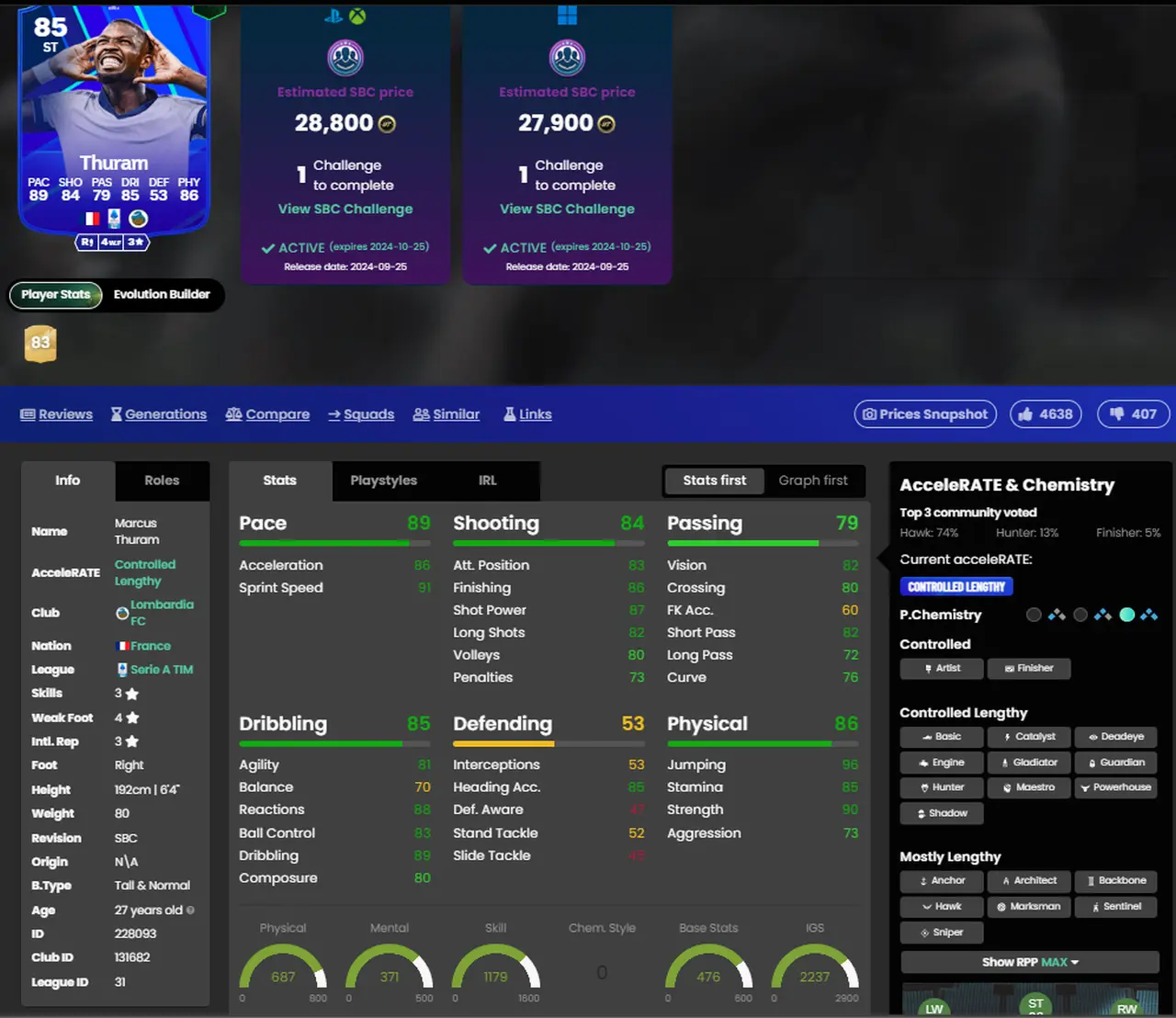 SBC Marcus Thuram POTM Serie A attributi overall rating