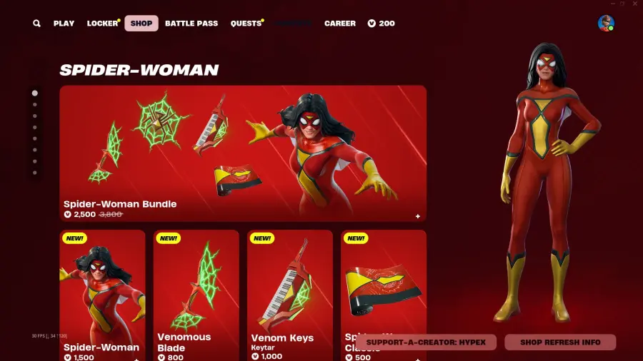 skin di spider woman in fortnite bundle costume piccone