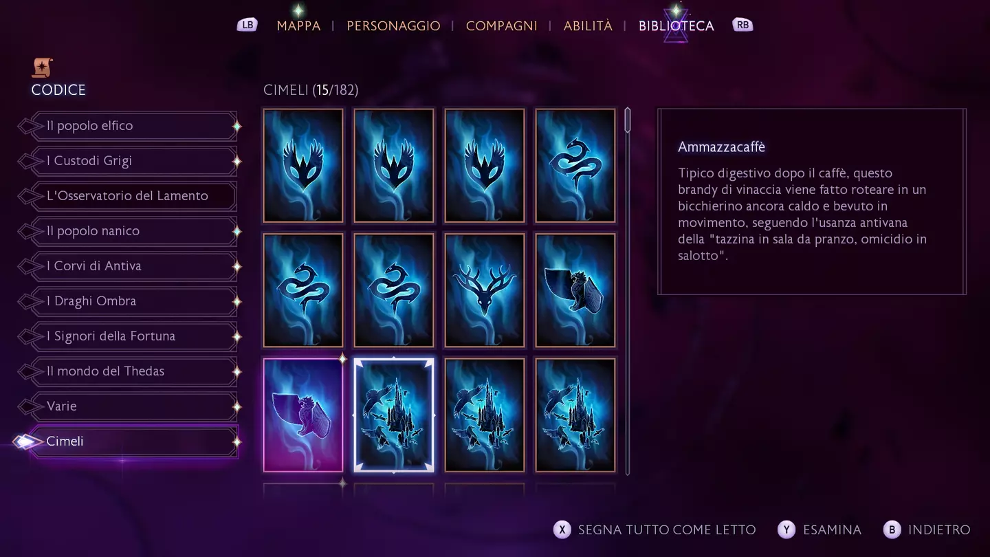 laboratorio del custode dragon age the veilguard cimeli come usarli guida bioware codex biblioteca