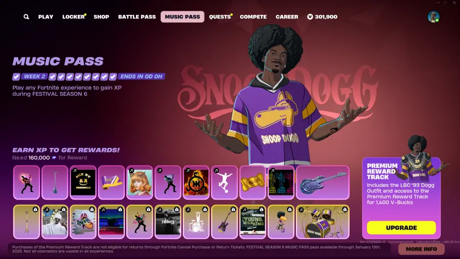 stagione 6 di fortnite festival ricompense pass con snoop dogg