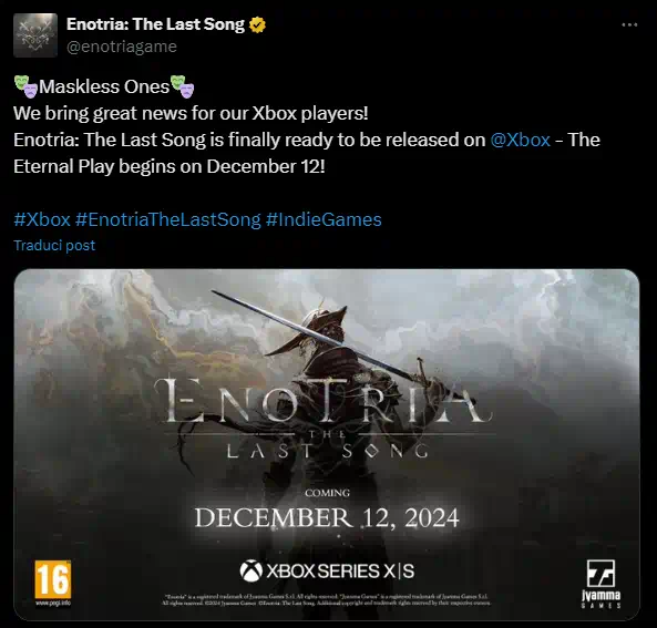 enotria the last song su xbox series X/S ha una data di uscita vicinissima