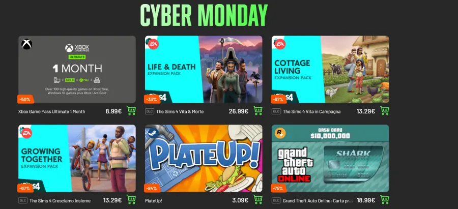 sconti cyber monday di instant gaming migliori giochi in offerta