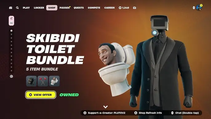 skin di skibidi toilet in fortnite negozio oggetti bundle