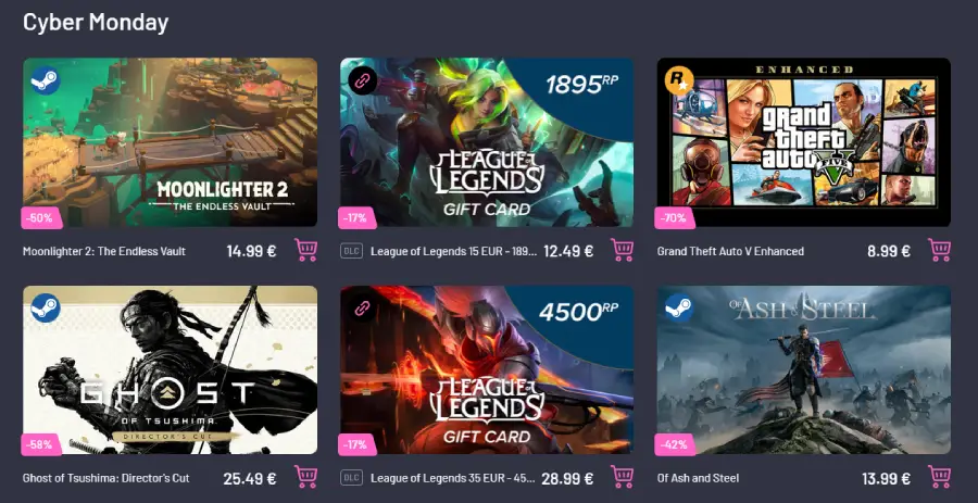 Sconti Cyber Monday su instant gaming: i migliori giochi in offerta