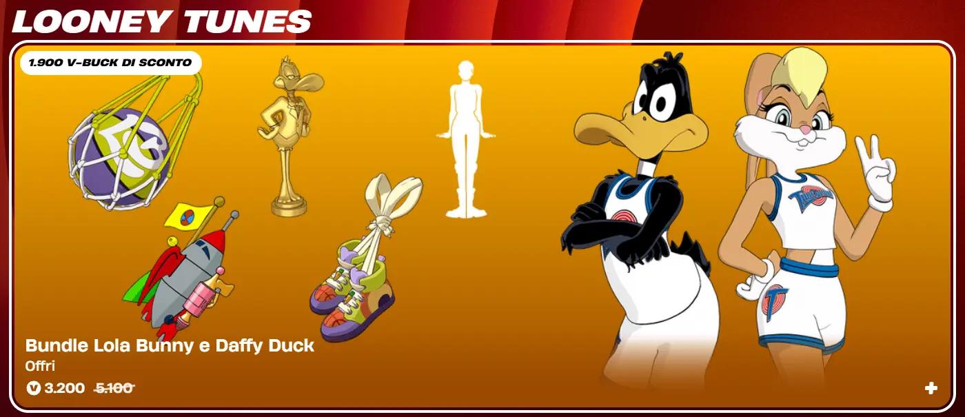 Bundle Looney Tunes su Fortnite con Daffy Duck e Lola Bunny