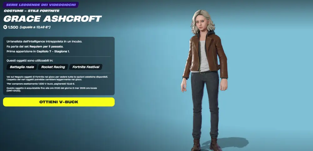 Costume di Grace Ashcroft su Fortnite